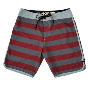 DAKINE‎ Mens Swim Trunks Size 36 Red Gray Striped Boardshorts Drawstring Waist